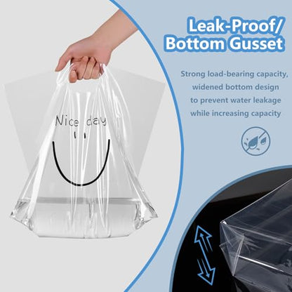 100 Clear Plastic Bags With Handles - color: Nice Day, size: 12.6"x14.2"