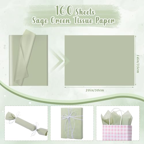 woric 160 Sheets Sage Green Tissue Paper for Gift Bags 20 X 14 Inches - color: Sage Green