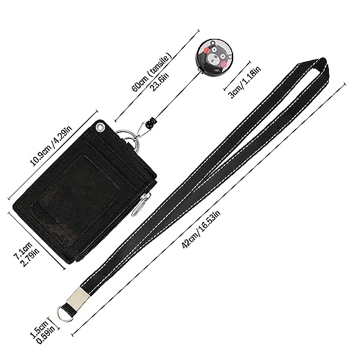 【2025 Latest】Cute ID Badge Holder Retractable Lanyard Reel Clip with Heavy Duty Carabiner, 5 Card Slots in 2 Sided with Key Ring and Zipper for Women Students Teens Girls Office Staff (Black OK Bear) - color: Black Ok Bear