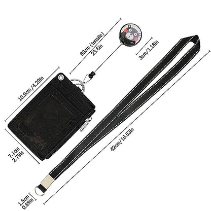 【2025 Latest】Cute ID Badge Holder Retractable Lanyard Reel Clip with Heavy Duty Carabiner, 5 Card Slots in 2 Sided with Key Ring and Zipper for Women Students Teens Girls Office Staff (Black OK Bear) - color: Black Ok Bear