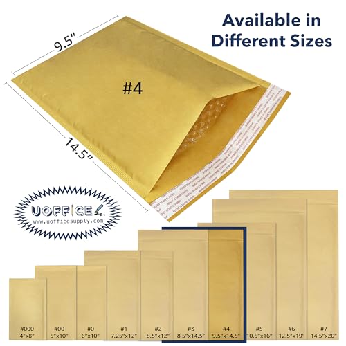 Kraft bubble mailers, Self seal shipping envelopes pack- 100, #4-9.5" x 14.5", Bulk padded self seal, Padded mailing, Yellow padded mailers - size: #4 - 9.5" x 14.5"