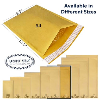 Kraft bubble mailers, Self seal shipping envelopes pack- 100, #4-9.5" x 14.5", Bulk padded self seal, Padded mailing, Yellow padded mailers - size: #4 - 9.5" x 14.5"