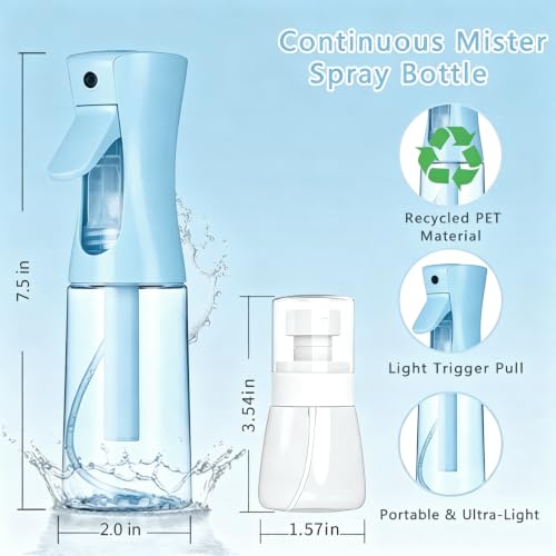 3 Pack Spray Bottles, 2-Pack Continuous Spray Bottles,Fine Water Mist Spray Bottles for Hair 6.8 OZ (200 ML) and 1oz 30ml Travel Spray Bottle Mister for Cleaning,Hairstyling,Plants,Barbers,Pets Blue - color: Blue