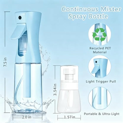 3 Pack Spray Bottles, 2-Pack Continuous Spray Bottles,Fine Water Mist Spray Bottles for Hair 6.8 OZ (200 ML) and 1oz 30ml Travel Spray Bottle Mister for Cleaning,Hairstyling,Plants,Barbers,Pets Blue - color: Blue