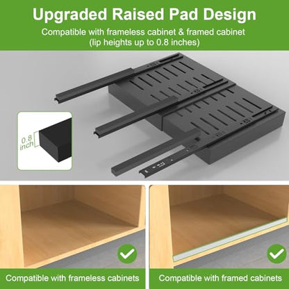 ANTOWIN 2-Pack Expandable Pull Out Cabinet Organizer 21"Deep(12.2"-20.5"W), 3 Full Extension Glides Slide Out Drawers, Roll Out Shelves Adhesive Raising Pad,Compatible Framed Cabinets,90lb Cap,Black - size: 21"D x 12.2"-20.5"W(2Pack) Black