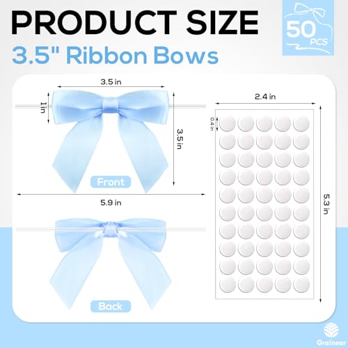 50 Pcs Light Blue Satin Ribbon Bows, 3.5" x 3.5", with Twist Ties - color: Light Blue