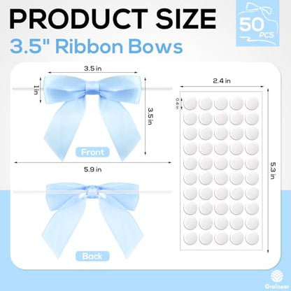 50 Pcs Light Blue Satin Ribbon Bows, 3.5" x 3.5", with Twist Ties - color: Light Blue