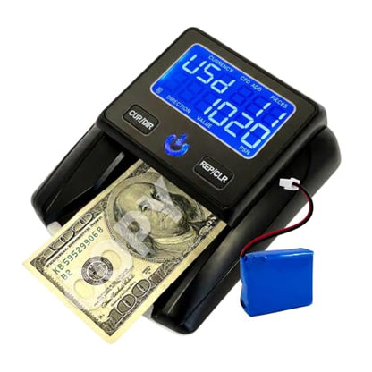 K630 Counterfeit Bill Detector for US Dollars. Checks for UV(Ultraviolet), MG(Magnetic), IR(Infrared), Paper Quality and Size. (Battery Bundle)