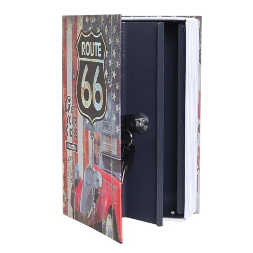 Decaller Book Safe with Key Lock, Diversion Hidden Secret Metal Lock Box for Home Security, Money & Jewelry, 9.5" x 6.2" x 2.2", Route 66 - color: Route 66, size: Key Lock