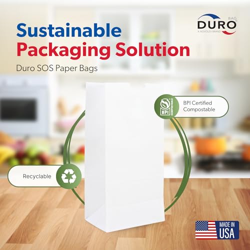 DURO 51004 4# White Paper Lunch Bags, 5 x 3.12 x 9.75 in, 500 Ct