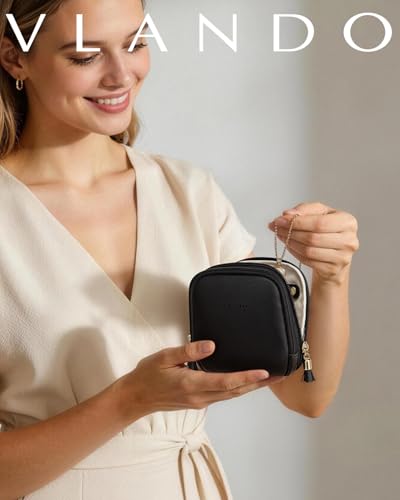 VLANDO 2-Layer Travel Jewelry Organizer for Necklaces,Rings,Earrings - color: Black