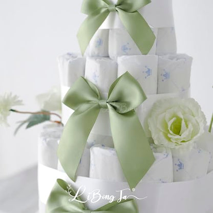 4.5" Twist Tie Sage Green Satin Small Gift Wrap Bows 24 Counts - color: Sage Green