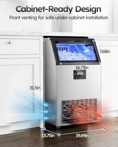 Mojgar Commercial Ice Maker 130lbs/24H with 40lbs Storage Bin ETL Approval - color: White Grey