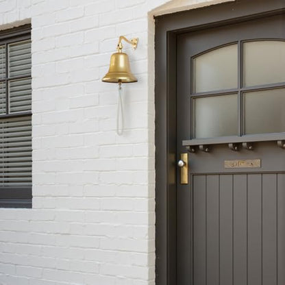 Heavy Duty Hanging Bell Dinner Bell Outdoor Bell Bracket Mount Wall Bell Indoor Rope Bell Ship/Boat/Nautical/Door/School/Reception/Home/Church Bell(Gold) - color: Pro-gold
