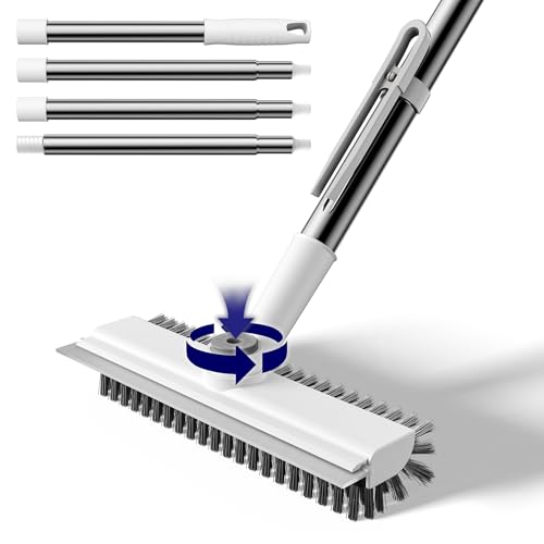 3 in 1 Adjustable Small Floor Scrub Brush with Long Handle - color: White