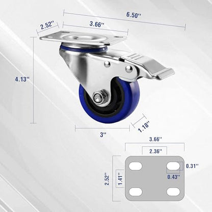 WORKPRO 3" Caster Wheels, 1760 LBS Heavy Duty Swivel Casters, Set of 4 - style: 3 Inch