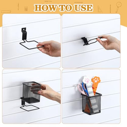 Colingmill 6 Set Slat Wall Hooks Holder Metal Mesh Basket Organizer, Square - style: Square