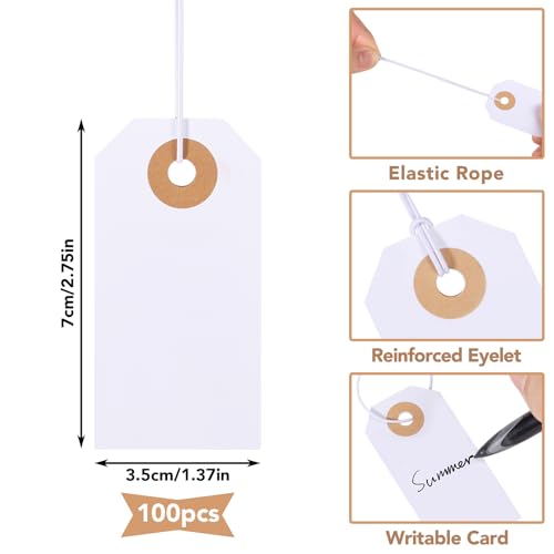 Prudiut 100 Pack Gift Tags with String 2.75'' x1.37'' White Price Tags