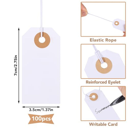 Prudiut 100 Pack Gift Tags with String 2.75'' x1.37'' White Price Tags