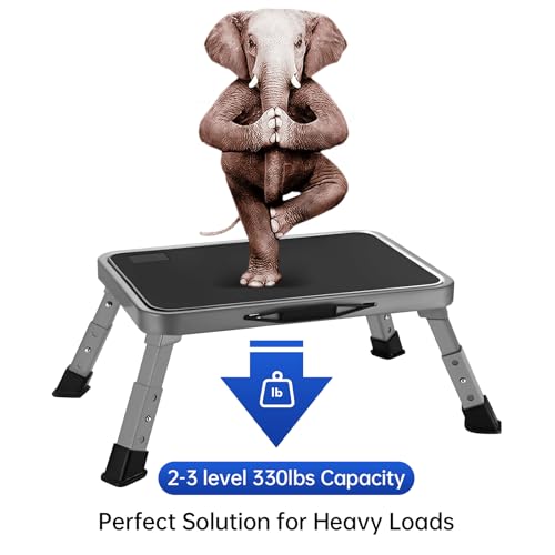 RV Step Stool Foldable 1-Step Ladder Sturdy Metal Stable Step Stool with a Non-Slip Platform Supports up to 500 lb with Non-Slip Rubber Feet, Easy to Carry (3-Level) - size: 3-Level