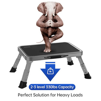 RV Step Stool Foldable 1-Step Ladder Sturdy Metal Stable Step Stool with a Non-Slip Platform Supports up to 500 lb with Non-Slip Rubber Feet, Easy to Carry (3-Level) - size: 3-Level