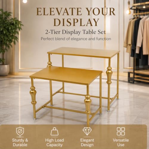 2-Piece Gold Metal Nesting Display Tables Shoe Handbag Retail Display Racks (Gold 2) - color: Gold 2