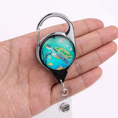 Cute Ocean Lanyard Badge Holder for Girls Kids Glitter Turquoise Turtle Retractable ID Badge Reel Clip for Cruise Card Lanyard Preppy School Nature Teacher - color: Sea Turtle