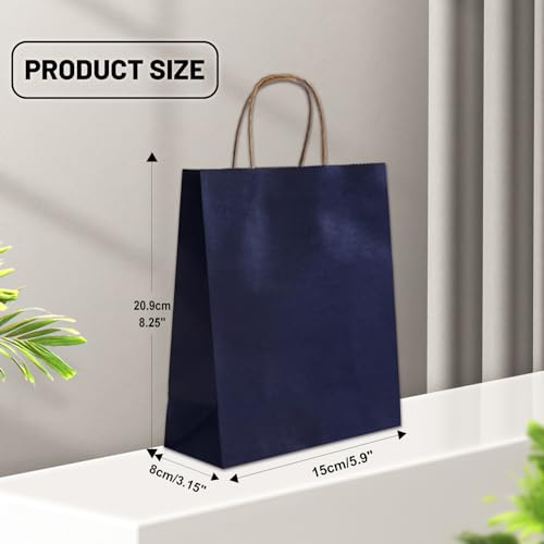 LIHOMR Gift Bags 5.9"x3.15"x8.25", 100pcs Kraft Paper Bag with Handles - color: Navy blue, size: 8.25 x5.9x3.15 Inch (Pack of 100)