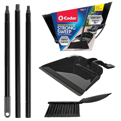 O-Cedar Strong Sweep Broom and Dustpan Set with Detail Brush | Indoor Outdoor Heavy Duty Stiff Bristle Broom | Step-On Dust Pan - size: Strong Sweep Broom and Brush