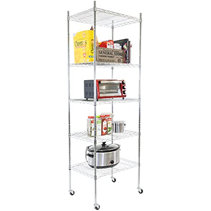 Mount-It! 5 Tier Chrome Wire Shelving on Wheels, Versatile, Adjustable Shelf Height Metal Storage Organizer for Kitchen, Garage, Laundry, No Tools Required, 74.25" H x 23.75" W x 17.75" D