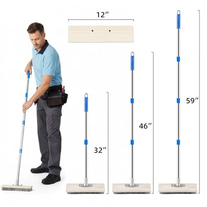 SUNBABA Stainless Steel Wire Scrub Brush with 62" Long Handle,Heavy Duty Stiff Metal Bristle Scrubber Broom for Deck Concrete Patio Gardens and Garages Floor Cleaning, Outdoor Moss Removal
