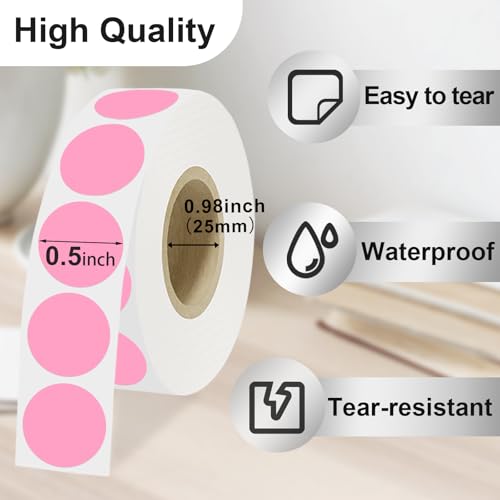 1/2 Inch Dot Stickers,0.5 Inch Removable Round Sticker Labels,Waterproof,Oil Proof,Easy to Apply,for Preschoolers,Crafts, Small Retail Stores,DIY,Offices,Garages,Yard Sales (Pink,1000 Pcs) - color: Pink