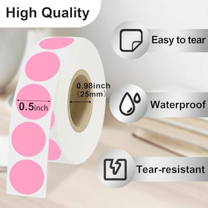 1/2 Inch Dot Stickers,0.5 Inch Removable Round Sticker Labels,Waterproof,Oil Proof,Easy to Apply,for Preschoolers,Crafts, Small Retail Stores,DIY,Offices,Garages,Yard Sales (Pink,1000 Pcs) - color: Pink
