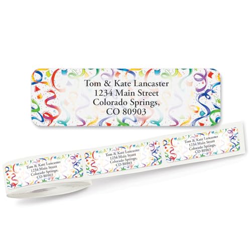 Colorful Images Birthday Surprise Rolled Personalized Return Address Mailing Labels with Dispenser, Customize with Name & Shipping Address, 125 ¾” x 2½” Self Adhesive, Easy Peel Label Roll