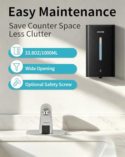 AIKE Heavy Duty Automatic Soap Dispenser,33.8oz for Bathroom,Matteblack - color: Matteblack Stainless Steel