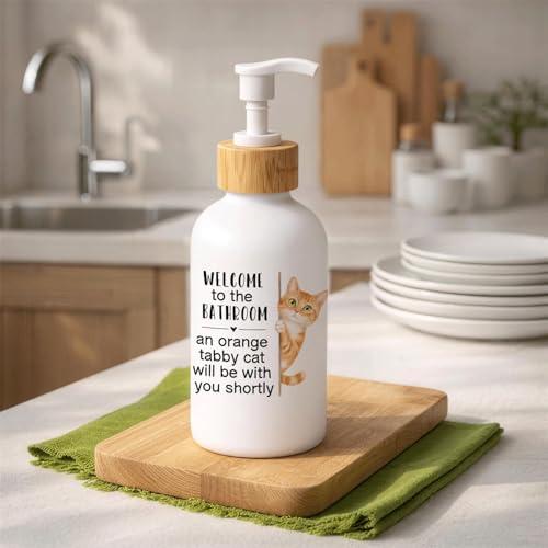 Orange Tabby Cat Bathroom Glass Soap Dispenser with Pump - color: Tabby Cat