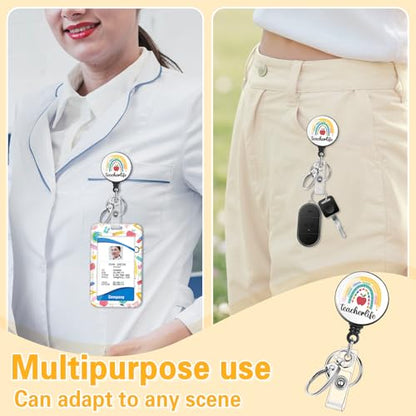Teacher Lanyards for ID Badges Holder Retractable Badge Reel - color: Rainbow