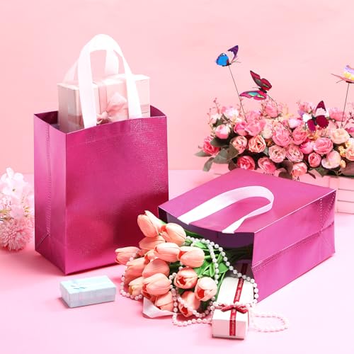 Eccliy 80 Pcs Reusable Gift Bags, Medium, Hot Pink - color: Hot Pink, size: Medium