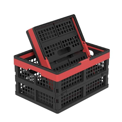 2-Pack Foldable Crates with Handles, 15L Plastic Collapsible Baskets
