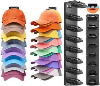 2 Pack Hat Organizer for Baseball Caps, Hat Rack Storage Hold 32 Cap Closet - color: Black-2 Sets