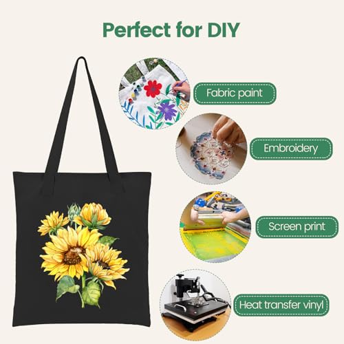 Carbrea 12 Pack Thin Canvas Tote Bags Bulk, Reusable Grocery Bags - Black - color: Black, size: Medium