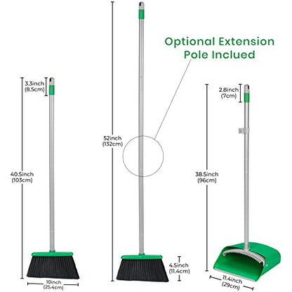 TreeLen Broom and Dustpan Set - Simplify Cleaning Your Home Ktichen Office with Ease - color: Green