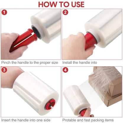 Jutom 16 Pcs Mini Stretch Film Industrial Shrink Wrap Roll Plastic Film for Moving 2 Handles 5" x 1000 ft Pallet Wrap Packaging Self Adhering Shipping for Moving Furniture Packing (Clear,Red) - color: Clear, Red