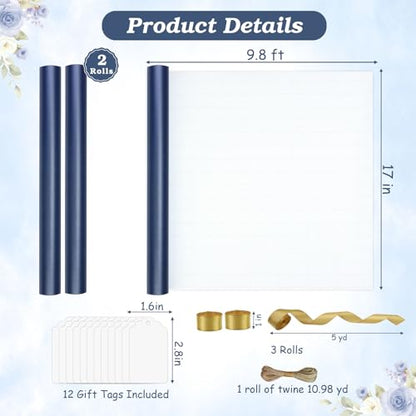 CORNER LACE Navy Blue Gift Wrapping Paper Set, Pearlescent Wrapping Paper - color: Navy Blue