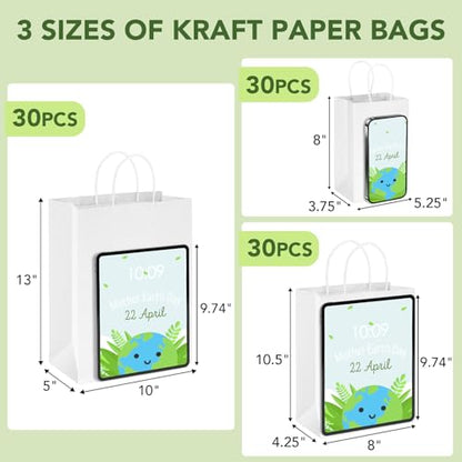 MESHA White Paper Gift Bags with Handles, 90 Pack, 3 Sizes (5/8/10 Inch) - color: White, size: 1 Count (Pack of 90)