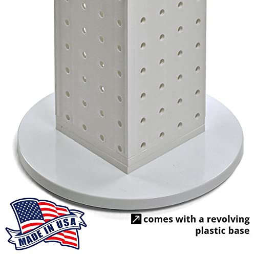 Azar Displays 700220-WHT-2W16 Four-Sided 4”W x 12” Revolving Pegboard Tower Kit Counter Display with 16-Pack of 2 inch Locking Hooks, White - color: White, style: Pegboard + Hooks