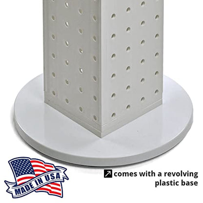Azar Displays 700220-WHT-2W16 Four-Sided 4”W x 12” Revolving Pegboard Tower Kit Counter Display with 16-Pack of 2 inch Locking Hooks, White - color: White, style: Pegboard + Hooks