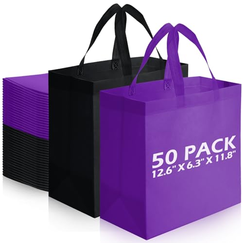 Reginary 50 Pcs Reusable Tote Bags Shopping Bags Non Woven, Black, Purple - color: Black, Purple