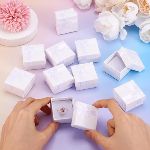 Craftdady 12pc Small Ring Earring Jewelry Boxes Square White Gift Pack Box - color: White