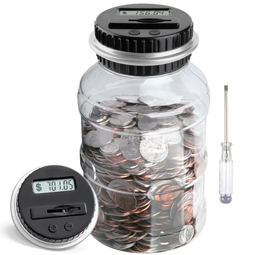 Large Piggy Bank for Adults Kids, Digital Coin Counting Bank LCD Counter - color: Silver